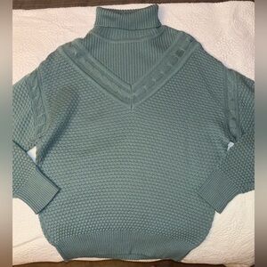 Bogner Teal turtleneck Neck cable Women's Sweater vintage medium wool blend